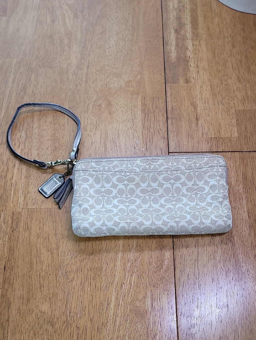 Coach Signature Canvas Wristlet with Leather Strap